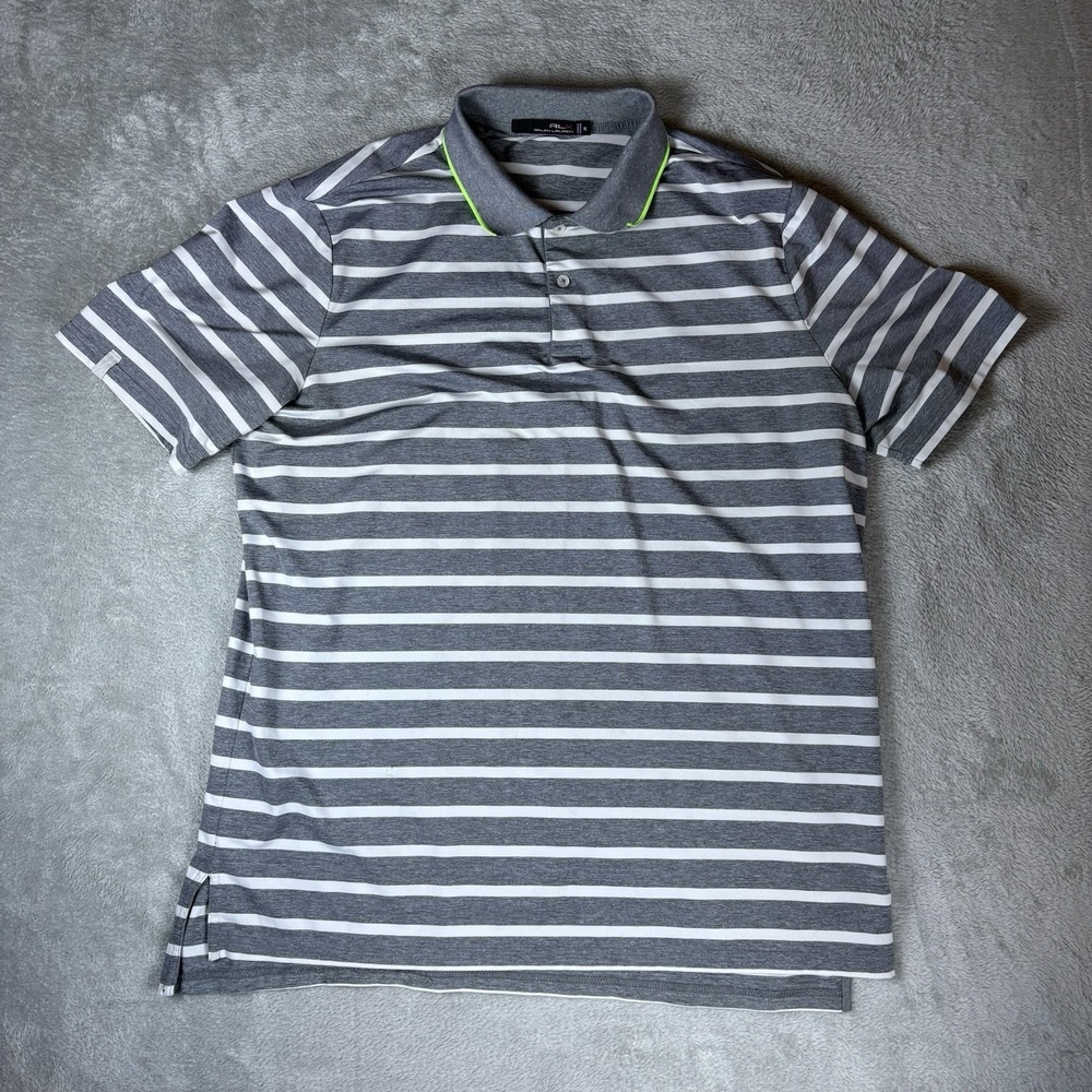 RLX Ralph Lauren Polo Shirt Mens XL Gray Striped Stretch Lightweight Golf Logo